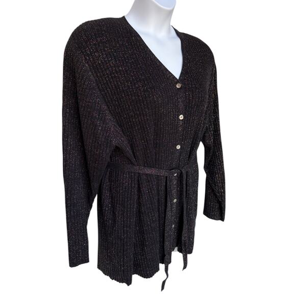Karen Scott II Black Cardigan with Rainbow Metallic Threads and Belt size 3X - Picture 7 of 10